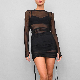  SJ-N23326 Autumn new crew-neck long sleeve mesh pleats adjustable length smock dress