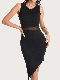 Contrast Mesh Solid Dress, Elegant Asymmetrical Hem Sleeveless Dress