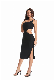  Sleeveless Waist Color Slit Slim Sexy MID-Length Dress