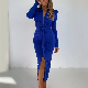  SJ-DL1079 Wholesale EU-US Irregular Pure Color Long Sleeve Crinke Long Sleeve Dress