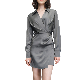  Custom High Quality Silk Summer Breathable Shirts Dress Solid V Neck Long Sleeve Pleated Shirt Dress Women Elegant