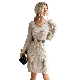  Spring Autumn Wholesale Stylish Fashion Clothing Lady V Neck Solid Knitted Women Fall Winter Elegant Casual Sweater Dress