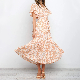  Design Short Sleeve V-Neck Bandage Printed Long Length Summer Elegant Dress