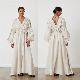  Custom Long Sleeve V Neck Elegant Ladies Linen White Dresses for Woman