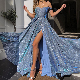 China Wholesale Clothing Distributors Fashion Sparkly Chic Blue off Shoulder Beautiful Sexy Wedding Apparel Vestidos Pockets Women Maxi Evening Gown Prom Dress