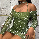 Sexy Mini Dresses Women Fashion Printing Screen Yarn Shoulder Summer Elegant Dress