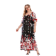  Casual Loose Print Long Dress Large Round Neck Short Sleeve Long Dress