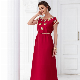  Wine Red Wall Satin Heavy Craft Sewing Drill Short-Sleeved Celebrity Style, Vintage Dress