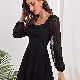 Wholesale Polka Dots Square Neck A-Line Long Sleeve Office Mini Dress