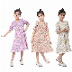 Custom Puff Sleeve Floral Wholesale V Neck Children Clothes Beautiful Girls Summer Casual Dress