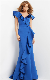 Beautiful Ruffled V-Neckline Sheath Cap Sleeve Satin Royal Blue Evening Dresses