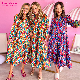  OEM Dear-Lover Women Linen Clothing Abstract Geometric Print Beautiful Summer Long Sleeve High Waist A-Line Fashion Dress