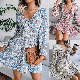 Ladies Casual Bow Floral Chiffon Dress Women′ S Printing Summer Dress