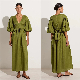  Custom V Neck Puff Sleeve Elegant Dresses Long Linen Dresses for Women