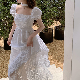  Small Pure Desire Square Neck Bubble Short Sleeve Lace Dress