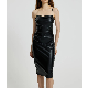  OEM Custom Fashion Women′s Black PU Leather Sexy Club Party Evening Spaghetti Strap Bodycom Long Dress