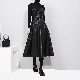  Fashion Women Black Faux PU Leather Dress with Spaghetti Strap for Spring Party Evening Office