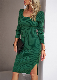  Autumn/Winter Square Neck Woolen Knit Dress Elegant and Elegant Style Wrapped Hip Long Dress