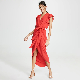 Custom Belted V-Neck Flanged Irregular Drawstring Sexy Linen Dress