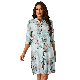  Custom Collar Down Chinese Style Floral Printed Button Closure Woven Women Long Dresses