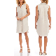 Customization Sleeveless White Linen Shirt Dress Spread Collar Button Down Shirt Dress