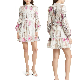  Women′s Custom Linen High Neck Long Sleeve Ruffle Hem Elegant MIDI Dress