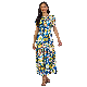  Custom Woven Drop Shoulder Floral Printed Pleated Slim Short Sleeve Women Long Dresses