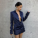  2021 Autumn Long Sleeve Padded Shoulder Satin Women Shirt Hip Dress