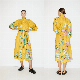  Custom Bulk Women Stand Collar Long Sleeve Pleated Waist Floral Dress