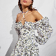  A Line Casual Beach Long Summer Puff Sleeve Floral Split Maxi Dress