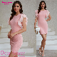  OEM ODM Wholesale Dear-Lover 2024 Trendy Elegant Pink Ruffle Tulle Sleeve Bodycon Dress Ribbed Knit Short Club Dresses