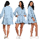  Denim Loose Single Breasted Lapel Women Urban Casual Medium Long Sleeve Dress