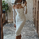  Hot Seller Women′s Mesh Fishbone Perspective Hollow Halter MID Skirt Women Long Sleeve Dress
