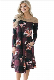  Burgundy Floral Checked Long Sleeve Casual MIDI Dress