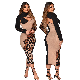  Women′s Fashion Sexy Stitching Long Sleeve Leopard Print Dress