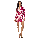  Custom Woven Collar Down Slim Pattern Printed Fashion Long Sleeve Women Dress