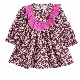  Pink Ruffled Collar Loose Waist Long Sleeves Girl′s Floral Kids Girl Baby Dress