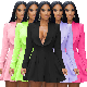 Deep V Lapel Long-Sleeved Dress Slim MID-Length Solid Color Pleated Dress (CFSKT-036)