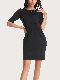  Wholesale Medium Sleeved Round Neck Slim Fitting Elastic Women′s Buttock Wrap Dress with Distinctive Waist Pleated Short Style Dress