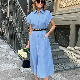  Summer Elegant Dresses 2023 Short Sleeve Cotton Linen Long Dress Casual Shirt Dress for Women