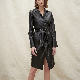 Factory Custom Fashion Women′s Black PU Leather Long Sleeve Blazer Shirt Dress with Belt manufacturer