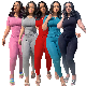  Custom Logo Rib Short Shirt and Leggings Pants Lounge Wear Set Women