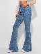 OEM&ODM New Fashion Lady High-Waisted Stretch Light Blue Color High Quality Flare Fitting with Raw Edge on Bottom Denim Jeans manufacturer