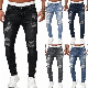  New European and American Men′s Distressed Destroyed Casual Straight Pants Biker Jeans Slim Trousers Men Denim Stretch Jeans Pant