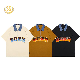  Denim Neck Chenille Embroidery Half Zipper T-Shirt