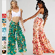  Spring Summer High Waisted Flower Digital Printed Loose Wide Leg Beach Pants Women′s Pants Trousers for Ladies