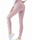  Ladies Pure Colors Long Pants Contrast Strapped Sportswear Fitness Trousers with Two Side Binding