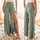 Custom Lady Trousers Loose Casual Cotton Wide Leg Lady Split Women Pants