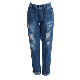 High Quality Casual Women Drawstring Elastic Waist Destroyed Ripped Boyfriend Denim Jeans
