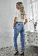 Puncture Design Women Hight Waist High Quality Fashion Denim Belted Jeans manufacturer